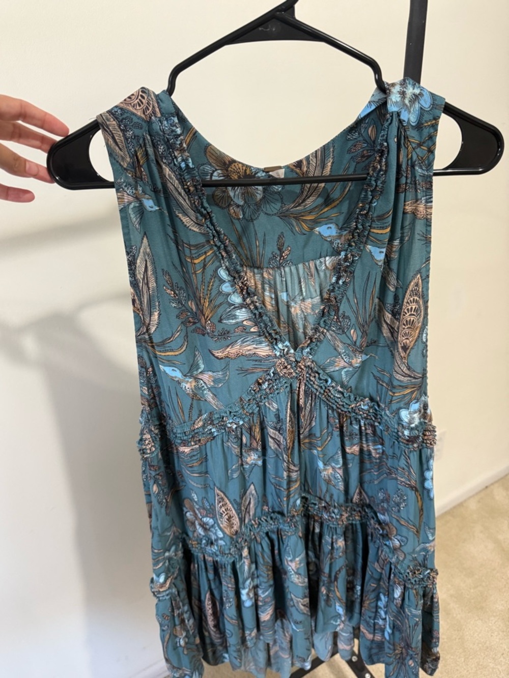 Free People - Teal Floral Sleeveless Tiered Mini Dress